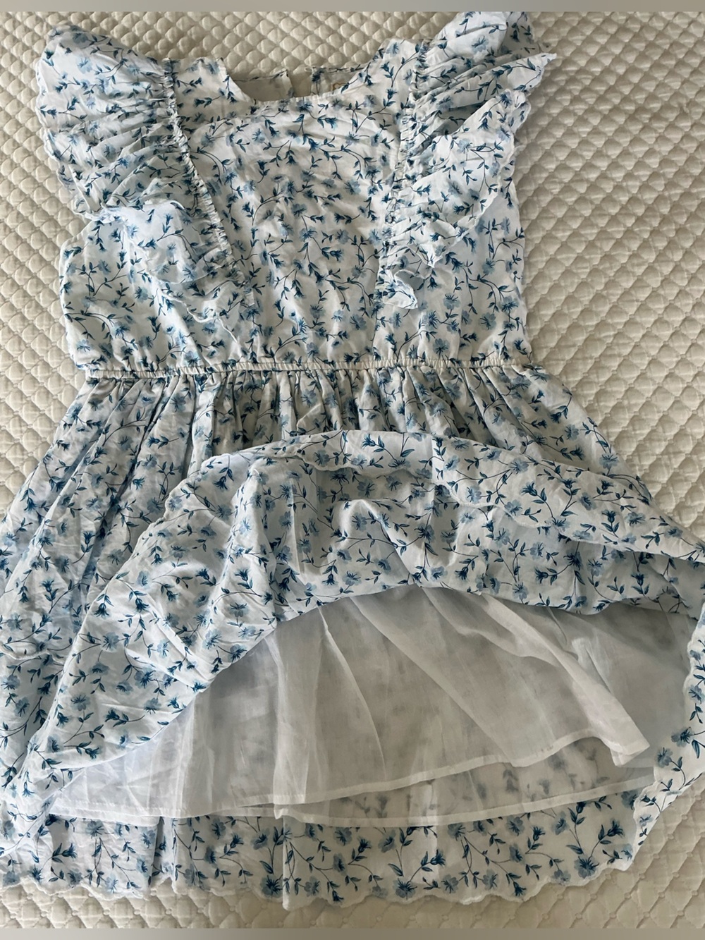 Simply Southern White with Blue Daisy Print Ruffle Sleeves Midi Tiered Dress L - Picture 13 of 15
